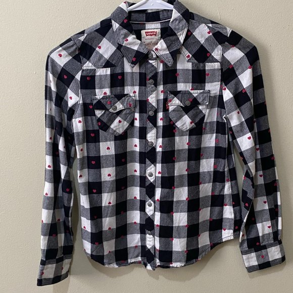 BRAND: Levi's Kid's Button Down Plaid Shirt / SIZE:  Medium (PRE-LOVED) - Picture 1 of 5